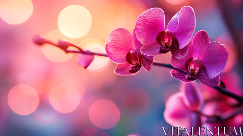 Vivid Magenta Orchids Blooming in Soft-Focus Light