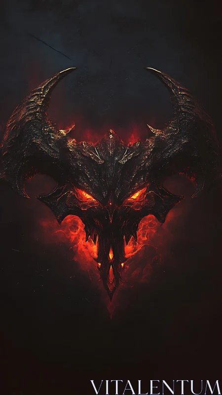 Infernal horned cranium emblem with molten core illumination.