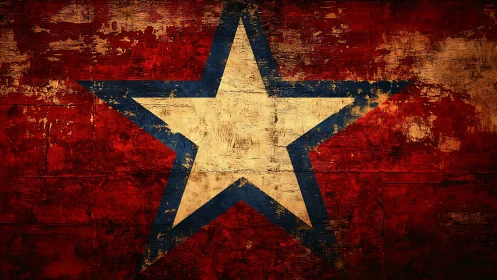 Weathered lone star blazing over rustic crimson timber.
