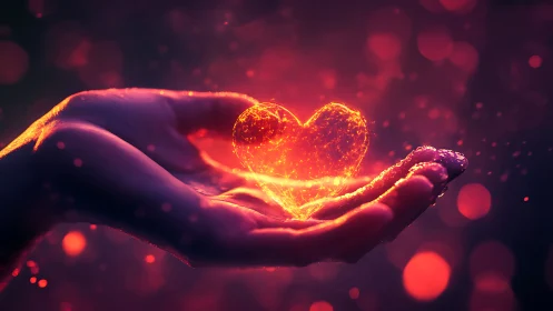 Warmth Ignited: Luminous Heart Cradled Within Open Palms