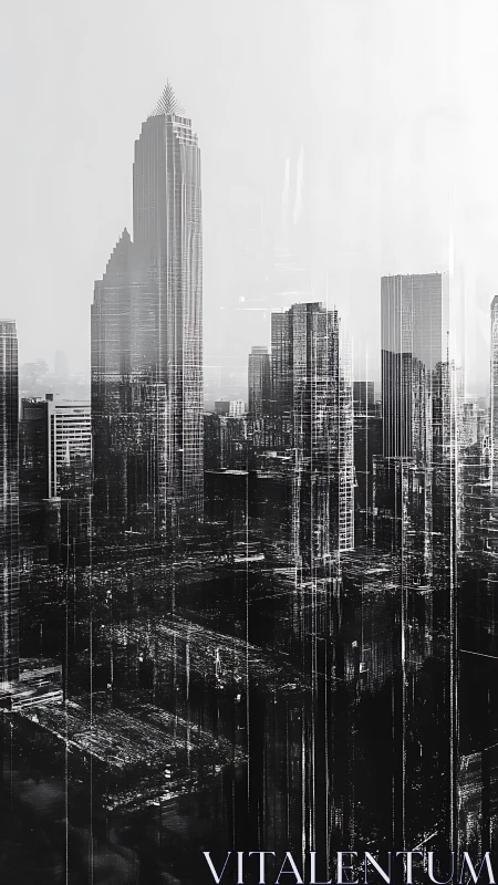 Ghosted glass towers drifting through monochrome memorylines.