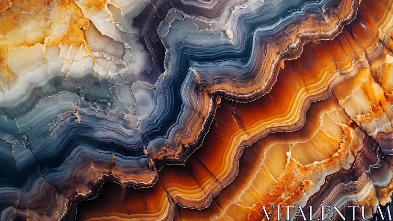 Layered agate cross-section reveals rich blue and amber bands