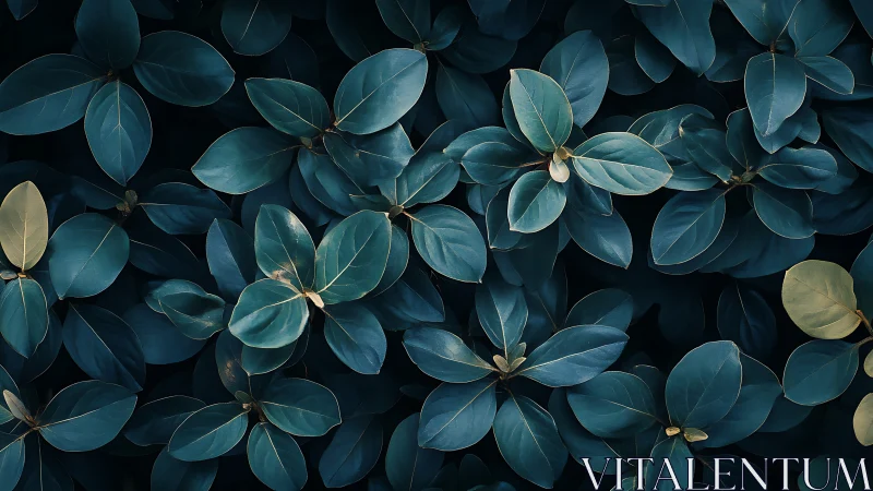 Moody teal foliage pattern under soft directional light.