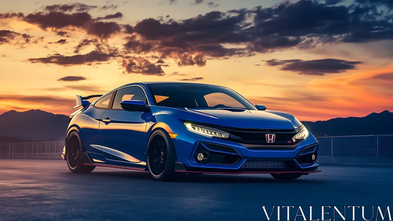 Photorealistic Honda sport coupe at sunset with dynamic stance.