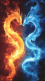 Twin elemental dragons curl into a blazing spiral of balance