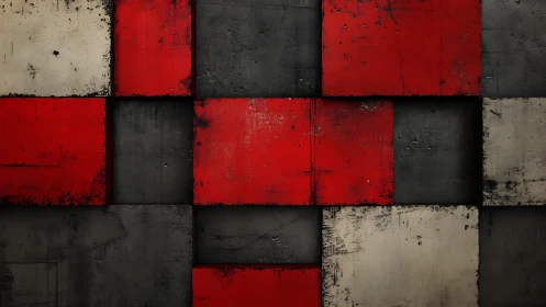 Grungy Red, Black, and White Checkerboard Abstract Wall Art.