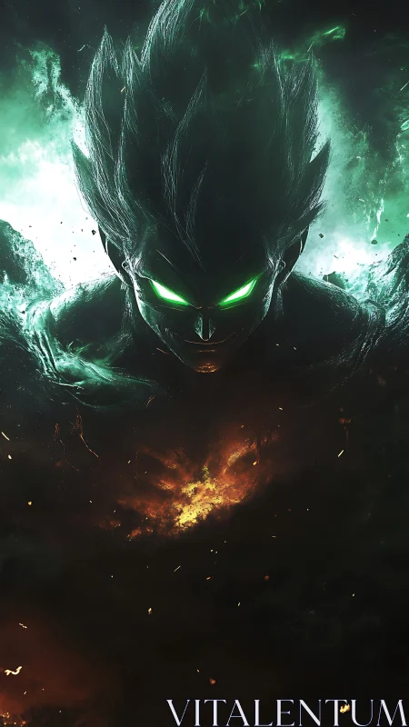 Dark energy warrior emerges from swirling cosmic flames