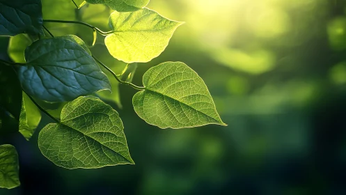 Backlit heart-shaped foliage with luminous leaf venation
