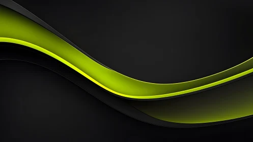 Sleek black and neon green abstract waves digital background.