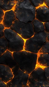 Molten Lava Cracks Through Cooling Black Rock.