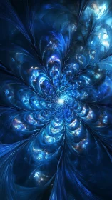 Radial blue fractal bloom with luminous caustic filaments.