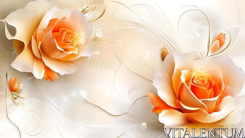 Peach rose blossoms in luminous abstract floral composition.