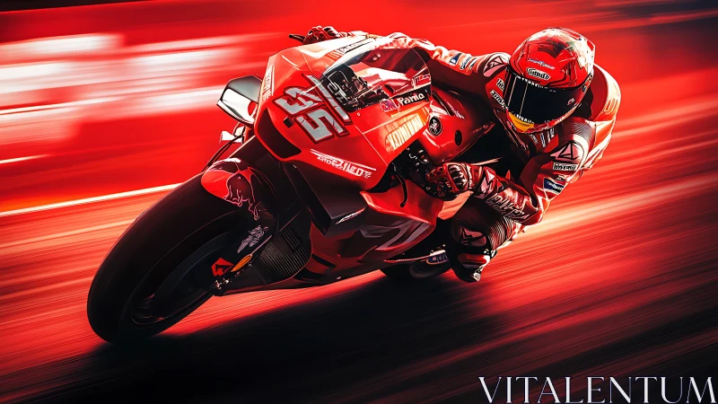 Scarlet thunderbike carving firelines through the racetrack.