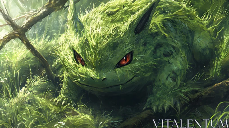 Forest guardian creature resting in a tangle of wild green.