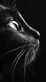 High-Contrast Feline Profile: Intense Gaze Against Black Background.