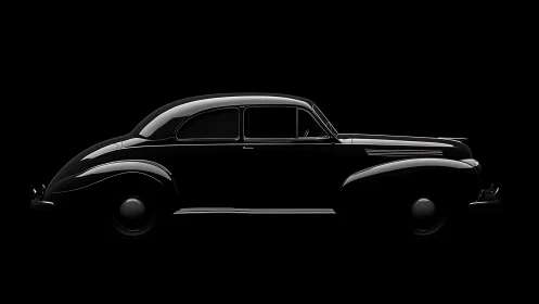 Photorealistic side-profile study of vintage black coupe silhouette.
