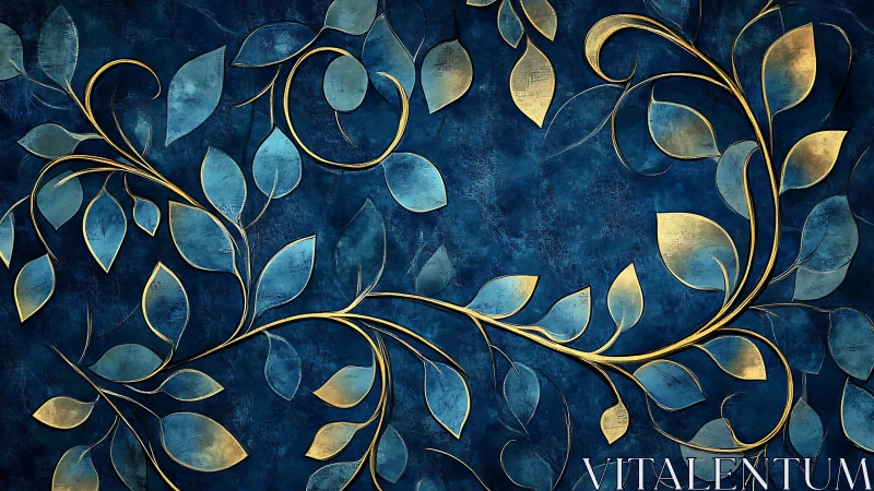 Midnight sapphire vines with gilded whispering leaves.