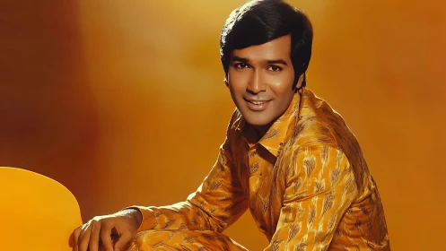 Retro studio portrait unifying warm monochrome palette and pose