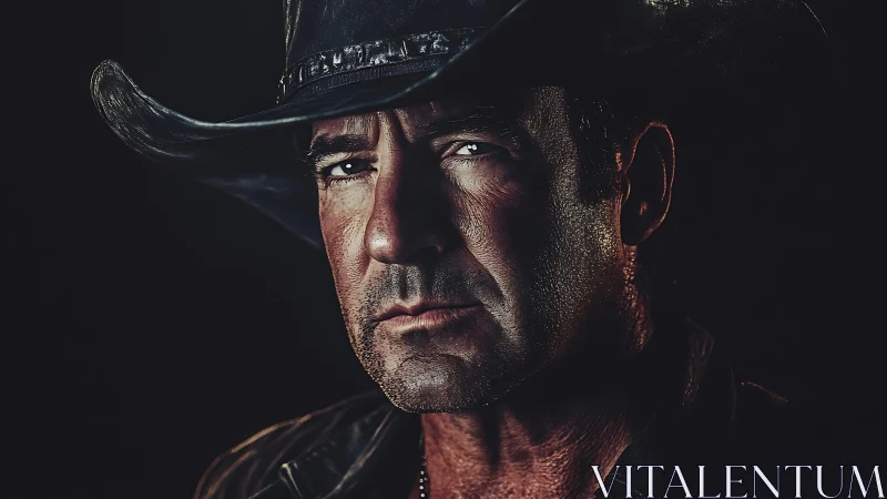Low-key rugged cowboy portrait with dramatic side lighting