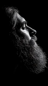 Profile portrait shows bearded male face in hard side light