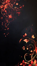 Ornamental floral motifs with curving vines against dark background.