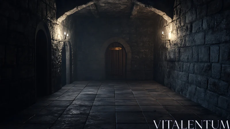 Torchlit stone corridor quietly guards its locked secrets