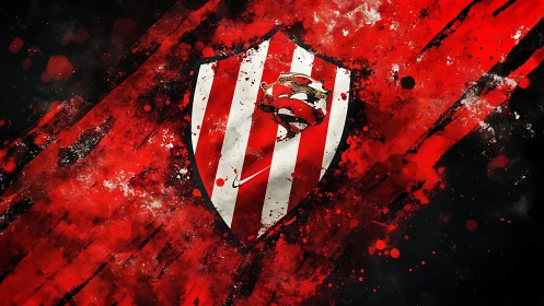 Bold red and white football crest bursts with painted energy