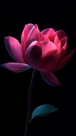 Magenta Lotus Flower Against Black Background
