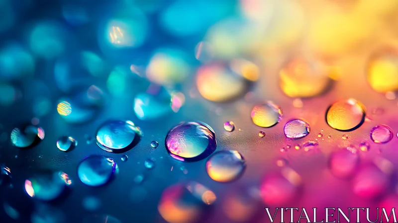 Colorful droplets glow gently across a dreamy rainbow surface