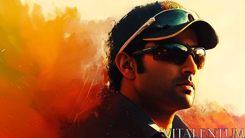 Sunlit sports captain emerging from a blaze of color.