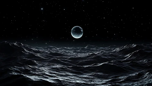 Lunar-illuminated ocean surface under star-dense celestial dome.