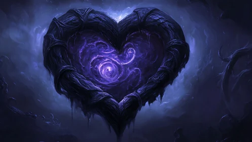 Heart-shaped dark matter structure with purple luminescence.