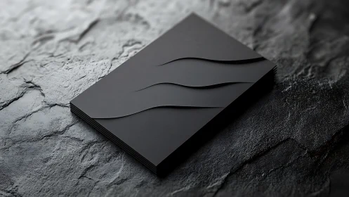 Matte black business card stack with embossed wave cutout pattern