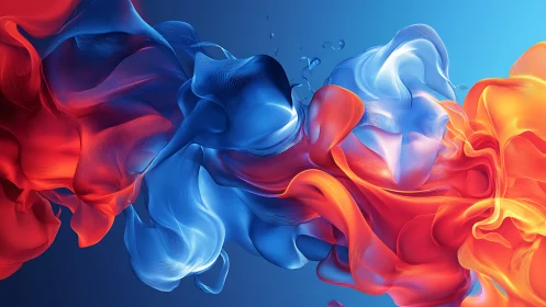 Red and blue digital fluid forms intersect in abstract motion