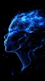 Starlit data spirit dissolves into electric blue cosmos.