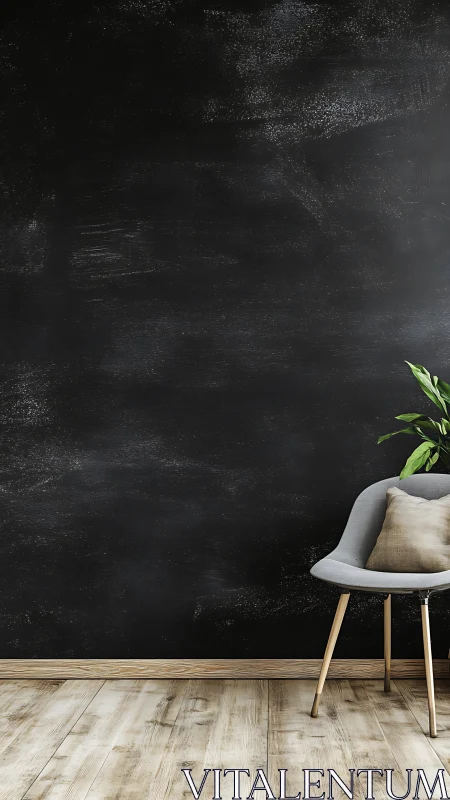 Quiet corner dreams beside a charcoal chalkboard wall.