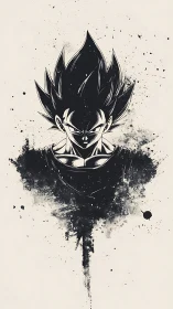 Monochrome ink portrait shows intense spiky haired warrior