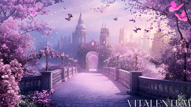 Lavender bridgeway into a dreamlit butterfly kingdom.