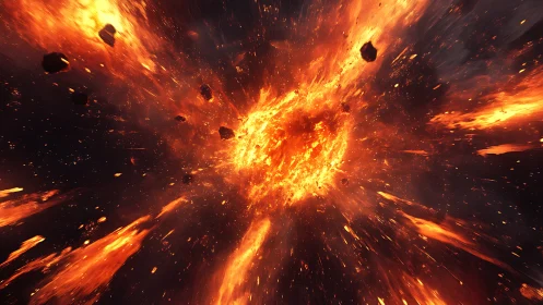 Stellar-scale plasma detonation with ejecta vectors radiating outward.