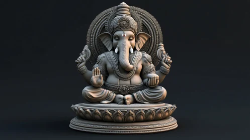 Intricate 3D Ganesha statue seated on ornate lotus pedestal