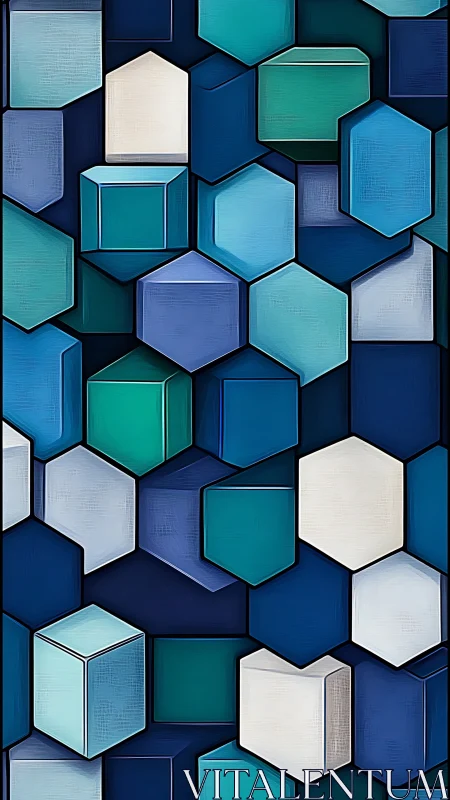 Blue geometry tumbles into a honeycomb of floating blocks