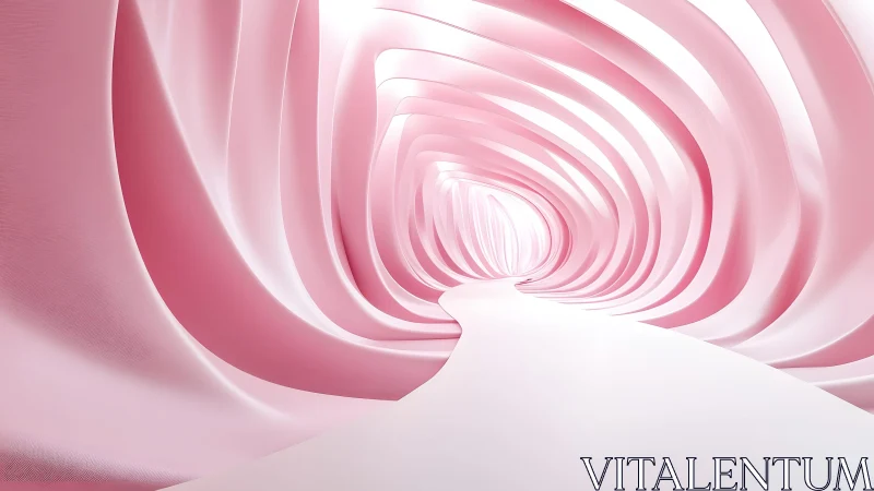 Abstract Pink Tunnel with Curved Futuristic Walls, Digital Art.
