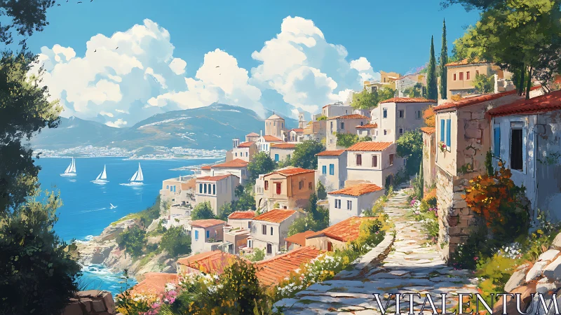Sunlit cliffside village dreaming above a sapphire sea.