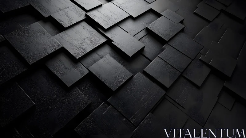 Modern abstract black textured squares, 3D geometric pattern.