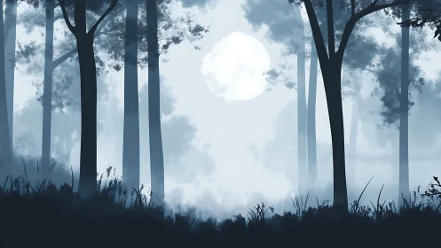 Moonlit Forest: A Serene Journey Through Misty Woods
