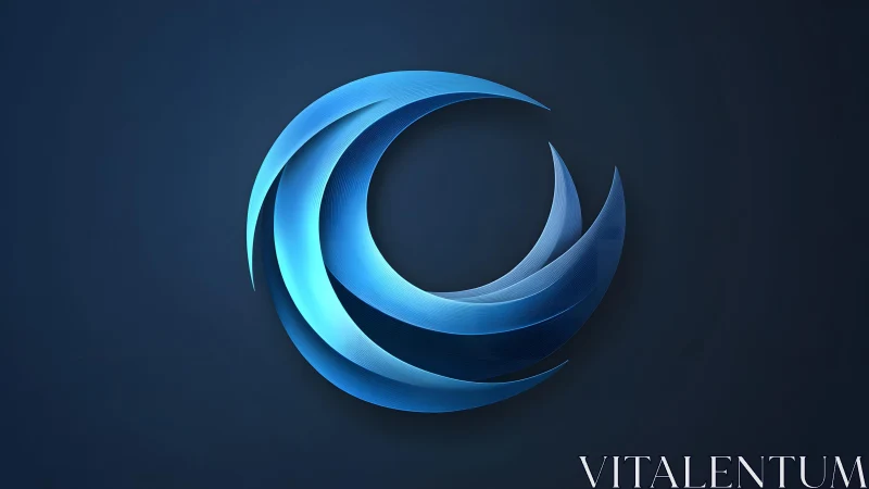 Abstract blue crescent swirl on dark background, modern digital style.