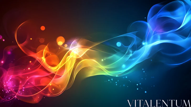 Radiant neon light waves flow across a deep cosmic void.