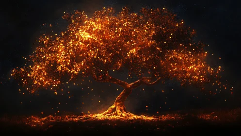 Luminous Tree: Digital Rendering with Fiery Particle Dispersion.