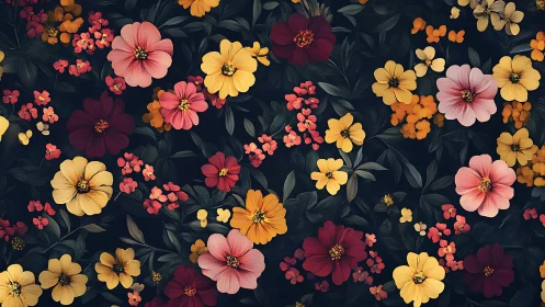 Vibrant Floral Garden Against Deep Navy Background.