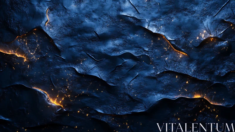 Molten orange veins slice through dark metallic terrain